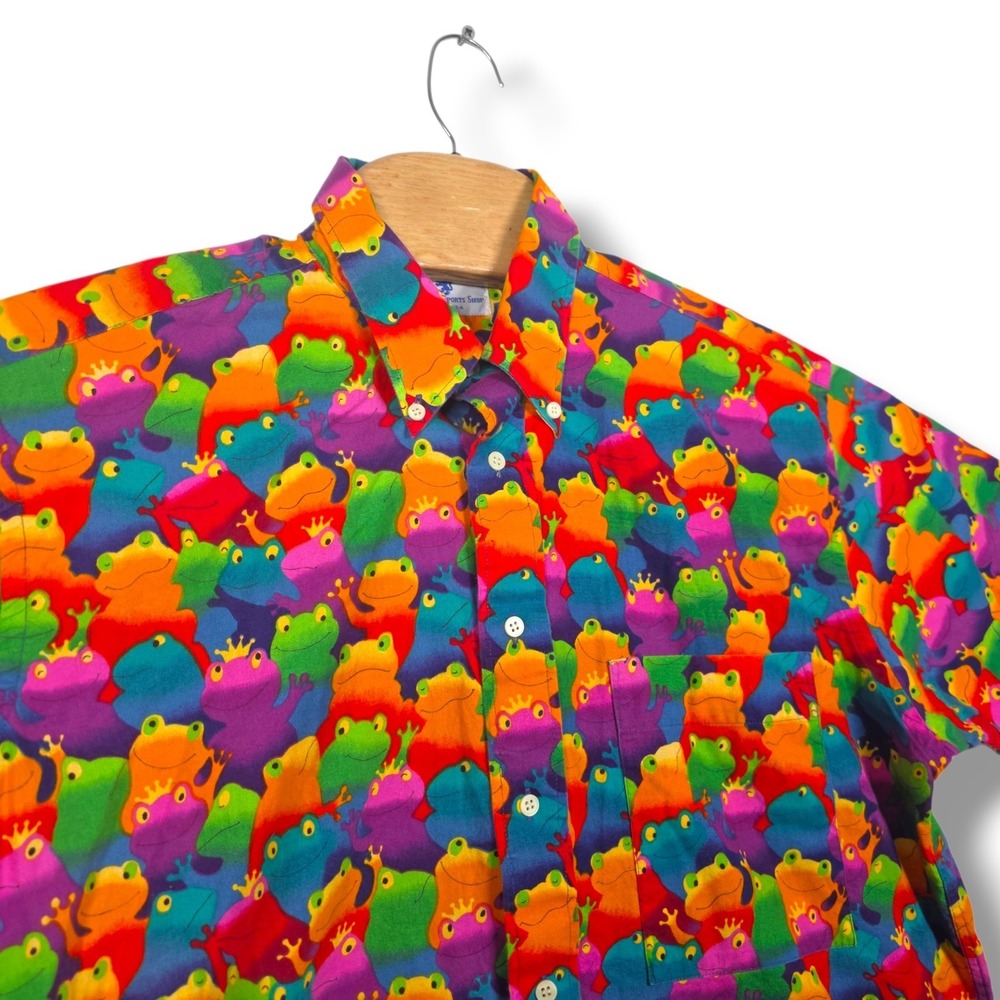 English Sports Shop Bermuda Men's Large Colorful Frog Print Button Down Shirt L‎